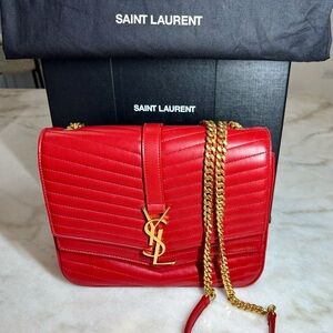 Saint Laurent Red Quilted Leather Bag